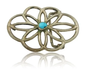 Vintage Navajo Belt Buckle 925 Silver Sand Cast Natural Turquoise Native Artist - Picture 1 of 6
