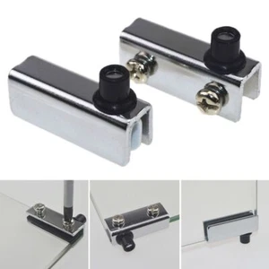 2 Pairs Glass Door Hinges Stainless-Steel Cabinet Pivot Hinge Clip No Drilling/ - Picture 1 of 8