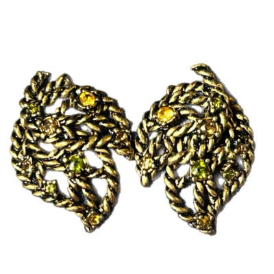 Pendientes perforados Avon con diamantes de imitación con hojas ¡NUEVO STOCK ANTIGUO VINTAGE! Foto 1 de 4