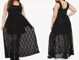 NWT Hot Topic 4 4x Dress Black Lace-Up Skull Lace Maxi Dress Plus Size Goth Vamp - Picture 1 of 12