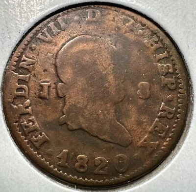 1820-J Spain 8 Maravedis - Ferdinand VII - Jubia Mint; 2nd Portrait - KM#491 - Image 1 of 2