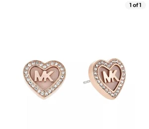 Michael Kors rose, gold heart, diamond earrings - Picture 1 of 1