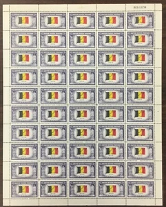 914  Belgium—-Overrun Nation, World War II.  MNH  5¢  Sheet of 50.  Issued 1943. - Picture 1 of 4