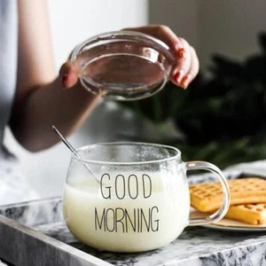 Vidrio 350 ml resistente al calor con mango letra impresa transparente leche creativa - Imagen 1 de 10