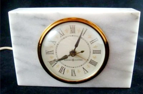 NEW Vtg General Electric GE White Marble Case 7360 Electric Alarm Clock 6"X4" Cover