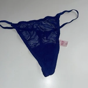 Cacique V- String Thong Panty Silk Blue Purple Size 14/16 NWT Sheer Stretchy - Picture 1 of 6
