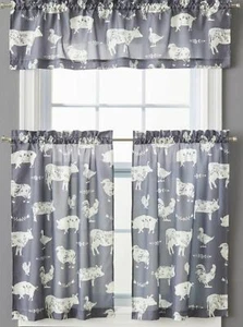 3pc.Curtains Set:2 Tiers&Valance(54x14")FARM ANIMALS,PIGS,COWS,ROOSTERS,DUCKS,LC - Picture 1 of 12