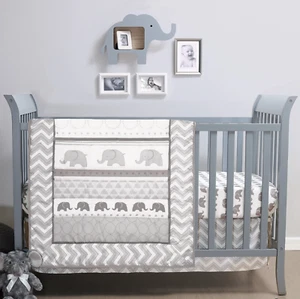 Elephant Walk Crib Bedding Set for Baby Boys or Baby Girls, 3 Piece Nursery Set - Picture 1 of 11