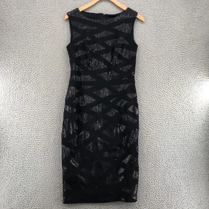 Tadashi Shoji Dress Women 4 Black Sheath Sequin Knee Cocktail Sleeveless Vintage - Picture 1 of 12