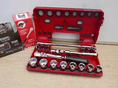 Facom JL.DBOX1PB  18pc 3/8" drive socket set 8mm to 22mm in detection box - Image 1 of 2