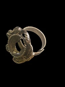 Vintage Brass Ring Setting Missing Oval Stone Adjustable Band Rope Pattern - Picture 1 of 6