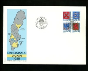 Postal History Sweden FDC #1534-1537 Coat of arms fish lion eagle map 1985 - Picture 1 of 4