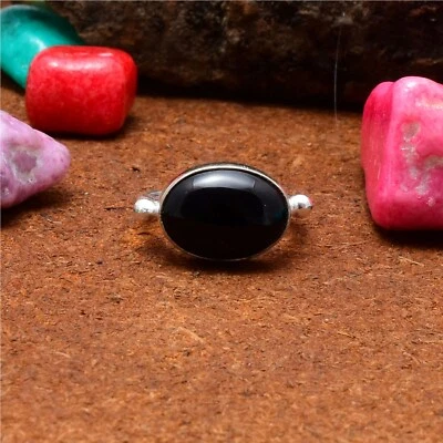 Bonito Ónice Negro Piedra Preciosa 925 Plata de Ley Handmade Anillo Todo Talla - Imagen 1 de 3