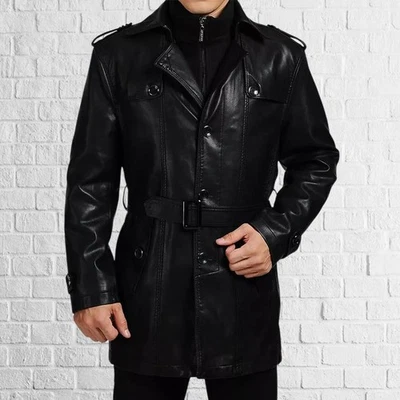 Cool Fit Style: Men's Genuine Black Leather Button Coat for Everyday Looks - Image 1 of 4