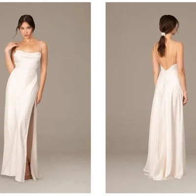 FAME and PARTNERS NUEVO CON ETIQUETAS Vestido Rosabel Satinado Abertura Lateral Champagne Talla 10 Foto 1 de 4