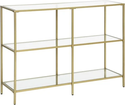 Gold Console Table with Glass Shelves, 3 Tier Storage, 100x30x73cm - Image 1 of 4