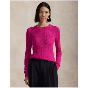 Ralph Lauren Blue Label Women’s Sz XL Pink Cable Knit Sweater Crewneck Cotton - Picture 1 of 12