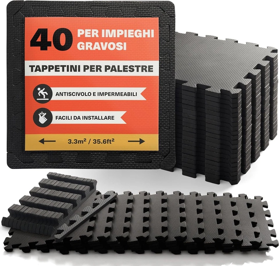 Tappetini Puzzle Di Palestra per Pavimento (30X30 Cm Ogni Tappeto) - Morbido E F - Immagine 1 di 4