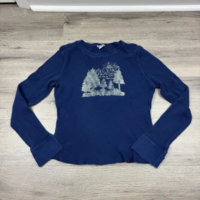 Vintage Y2K Ralph Lauren Polo Thermal Shirt Size XL Blue Long Sleeve Waffle Knit - Image 1 of 4