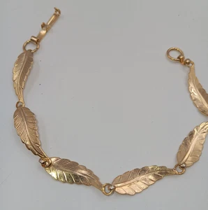 Vintage Armband goldfarben Blatt Design Glieder 7,5 cm zierliche längliche Blätter - Bild 1 von 6