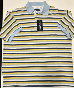 NWT Men's Koman Jeans Polo Shirt Sz 2XL Bright Yellow Blue White Striped Y2K - Picture 1 of 6