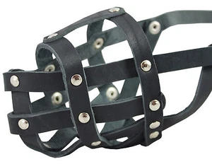 Real Leather Dog Basket Muzzle #104 Amstaff 11.8"-3" snout size - Picture 1 of 6