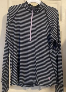 Mountain Hardwear Womens Quarter Zip Pullover XL Green Stripe Hiking Outdoor Top - Picture 1 of 10