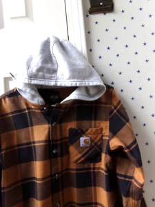 CARHARTT Hoodie Large L Boys Sweatshirt Flannel Plaid Button Up Shirt Size 14-16 - Picture 1 of 15