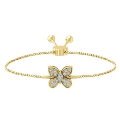 Brazalete Mariposa Diamante Certificado Oro Amarillo 14K 1/3 Cttw, Claridad I2-I3, 7" Foto 1 de 4