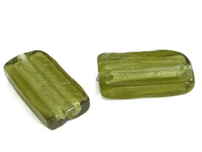 Glasperlen Rechteck 28 mm oliv Silberfolie Lampwork 5 Perlen nenad-design AN204 - Bild 1 von 3