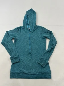 Lucy Hoodie Sweatshirt Womens XS Green 1/2 Zip Pullover Thumb Holes - Picture 1 of 9