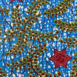 Hitarget Fabric African Wax Block Print Blue Green Red 100% Cotton 3 Yards x 45” - Picture 1 of 5