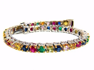 7.50ct natural ruby emerald sapphires diamond tennis bracelet 14kt gem line** - Image 1 of 4