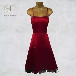 D'Zage Damen rot Herzogin Satin & schwarz Netz Kleid UK 12 US 8 EU 40 - Bild 1 von 3