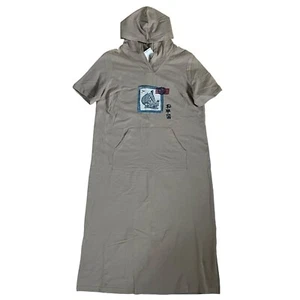 NWT Studio Ease Maxi Dress Womens 1X Beige Heavy Knit Short Sleeve Hooded - Picture 1 of 9