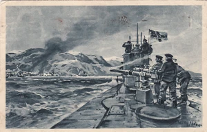 WW1 German Postcard Submarine June 1917 Willy Stower Painting - Picture 1 of 2