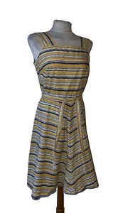 HORROCKSES 16 VINTAGE SUMMER DRESS YELLOW-BLACK BROKEN LINES COTTON SLEEVELESS - Picture 1 of 8
