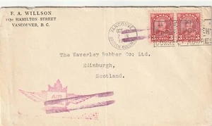 Canada to Scotland VANCOUVER BC GV 3c x2 Arch Airmail Overstruck 1931 - Picture 1 of 1