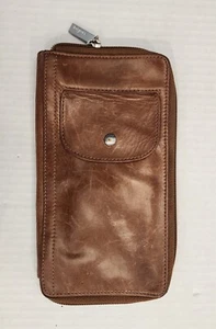 HOBO The Original Soft Leather Bifold Wallet Brown Front Pocket Zip Around - Picture 1 of 15
