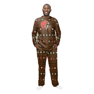 FOCO Men's NFL Cleveland Browns Primary Team Logo Ugly Pajama Set - Picture 1 of 6