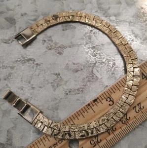 Vintage "I LOVE YOU" in Golden Nugget Texture Gold Plated Bracelet, Unsigned! - Picture 1 of 8