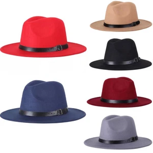 Unisex Wide Brim Hat Western Hat Trilby Cuban Sun Cap Panama Hat Winter - Picture 1 of 17