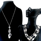 Lot Of 2 Brushed Matte Silver Tone Chain Link Necklaces Pendant Layered Preowned