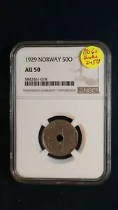 1929 Norway Fifty Ore NGC AU50 50O Silver Coin BUY IT NOW! - Picture 1 of 4
