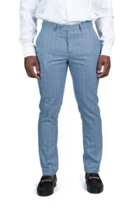 Slim Fit Mens Dress Pants Pinstripe Slate Blue Slacks Flat Front No Pleats AZAR - Picture 1 of 4