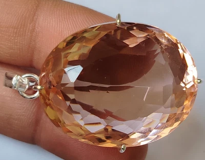 96.70 Ct. Large Oval Cut Peach Topaz 925 Sterling Silver Pendant Gift for Women - Image 1 of 4