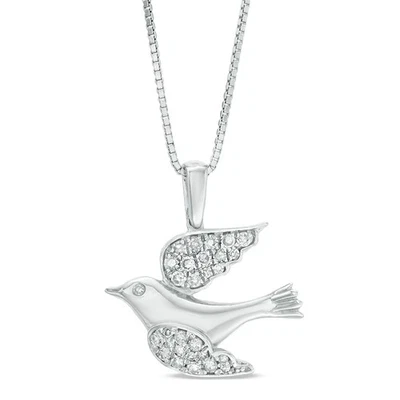 Collar de cadena de plata de ley 925 de 18" con colgante de pájaro volador de diamantes de 0,15 quilates Foto 1 de 4