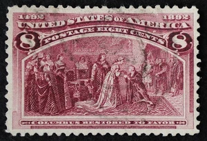 U.S. Used Stamp Scott #236 8c Columbian. XF - Superb. Unobtrusive Cancel. A Gem! - Picture 1 of 2