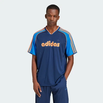 Adidas Originals Mens Sports Jersey Navy Loose Fit Ribbed V-Neck Hem Slits M NWT - Image 1 of 4