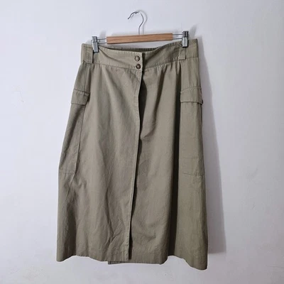 Falda midi cargo Alfred Sung talla US 6 UK 10 vintage algodón caqui/beige Foto 1 de 4